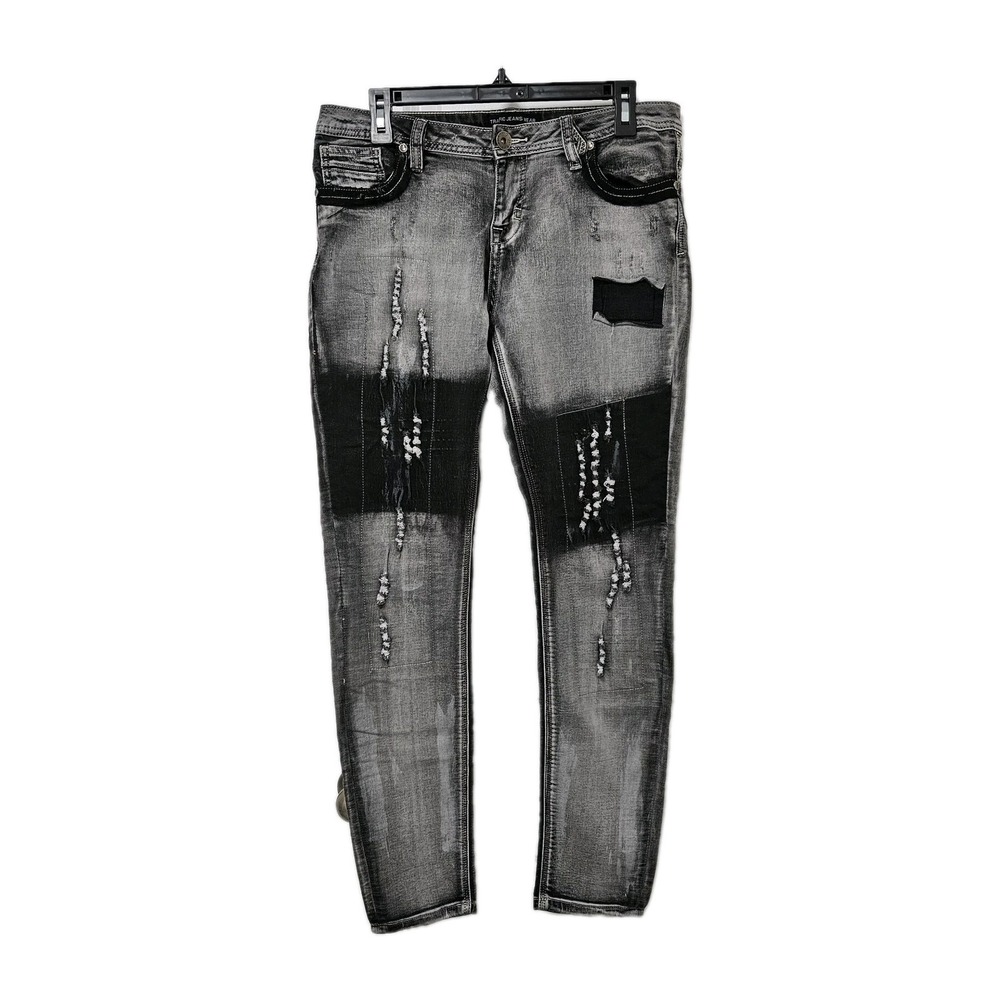 VTG Traffic Skinny Jeans Junior 11 (32x30) Black Distressed Stretch Mid-Rise Y2K